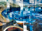 'East Neuk with Boat' Multi-Layered Acrylics on Canvas. 91cm x 220cm unframed size.