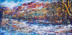 Beamsley and High Mill Weir ,  oil on canvas, 50 x 100 cm