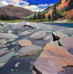 Shotover River at Authurs Point, acrylic, 90x90