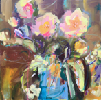 Twins, Peonies, acrylic on canvas, 60 x 60 cm - selected Society of woman Artists 2021