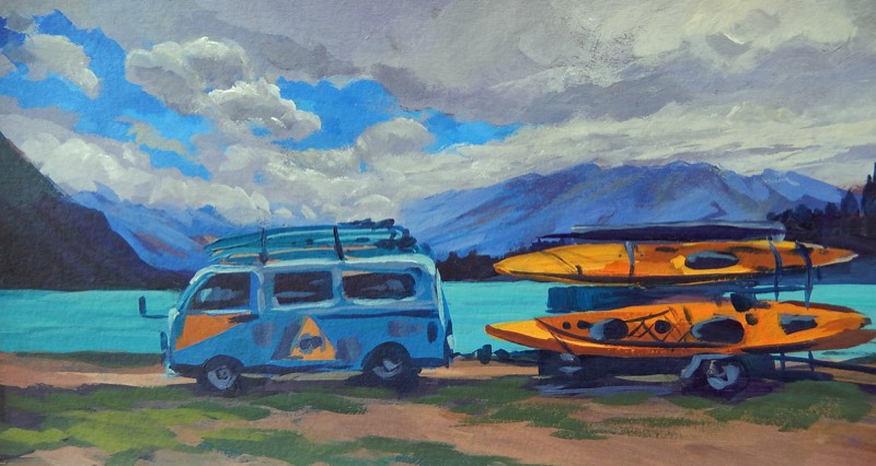 Julia borodina, the camper, acrylic on board, 27 x 42cm, framed, £280 lfa news