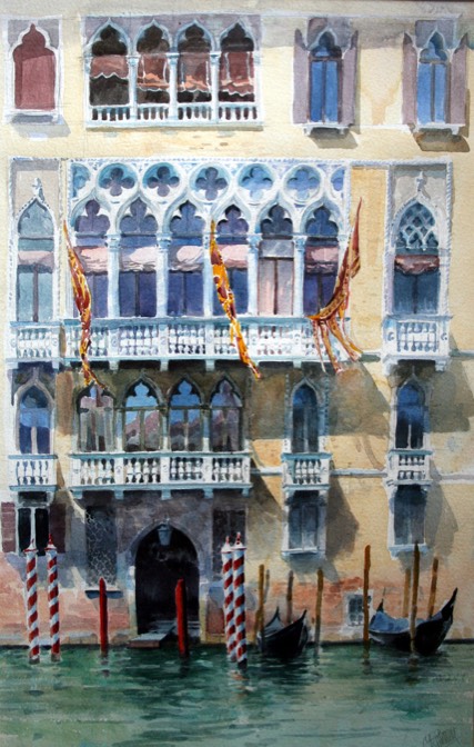 Palace And Gondolas. Watercolour.58x40 Cms
