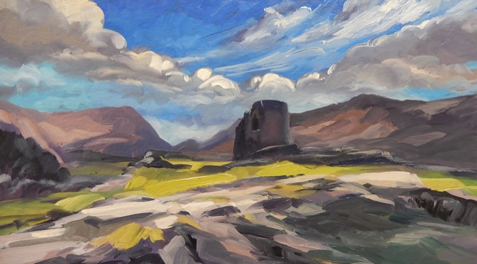 Dolbadern Castle, North Wales, Oil On Board, 23 X 41cm