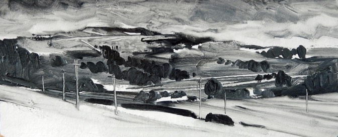 Emley Moor View, Oil On Board, 17 X 31cm
