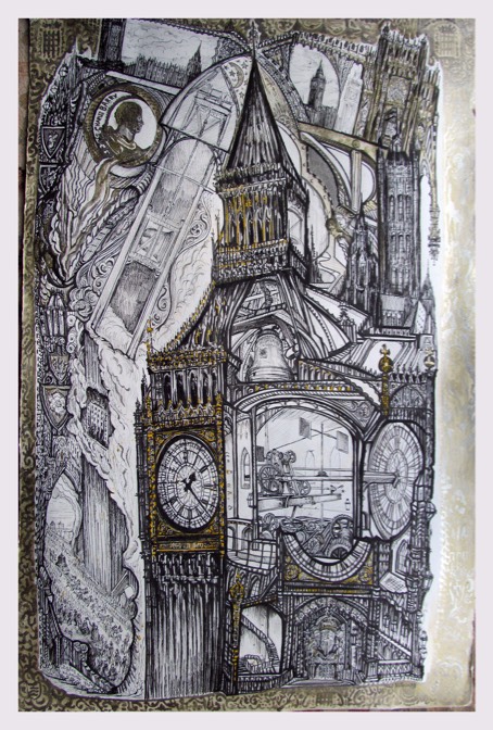 Keeping Time 98 X 63 Cm Pen, Ink, Gold And Silver On Paper