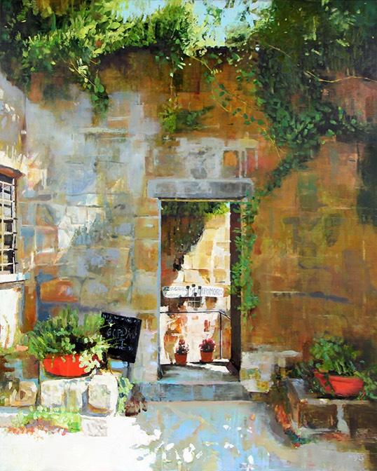 Sunny Courtyard, Oils On Canvas, 100cm X 80cm Lfa Galleries 672