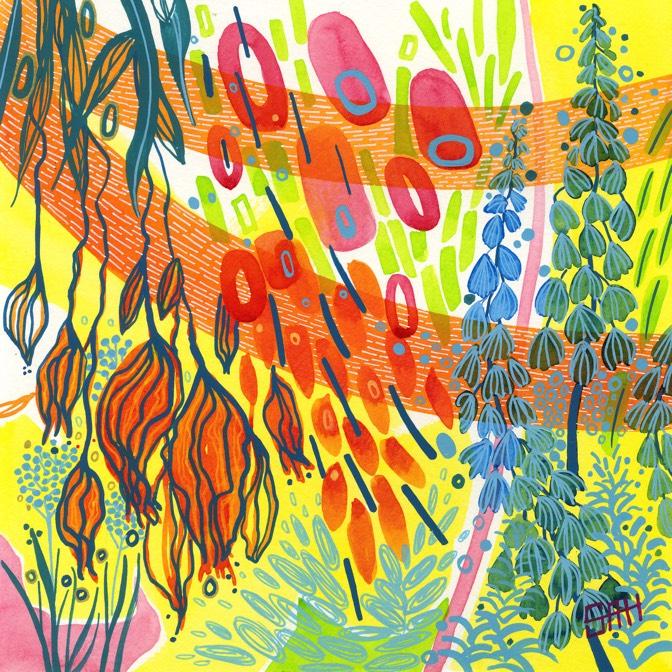Summer Garden Iv, Ink, Watercolour & Gouache On Paper, 25 X 25cm Lfa Galleries 672
