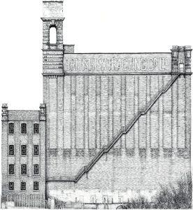 British extracting company silo, hull pen drawing 55x60cm